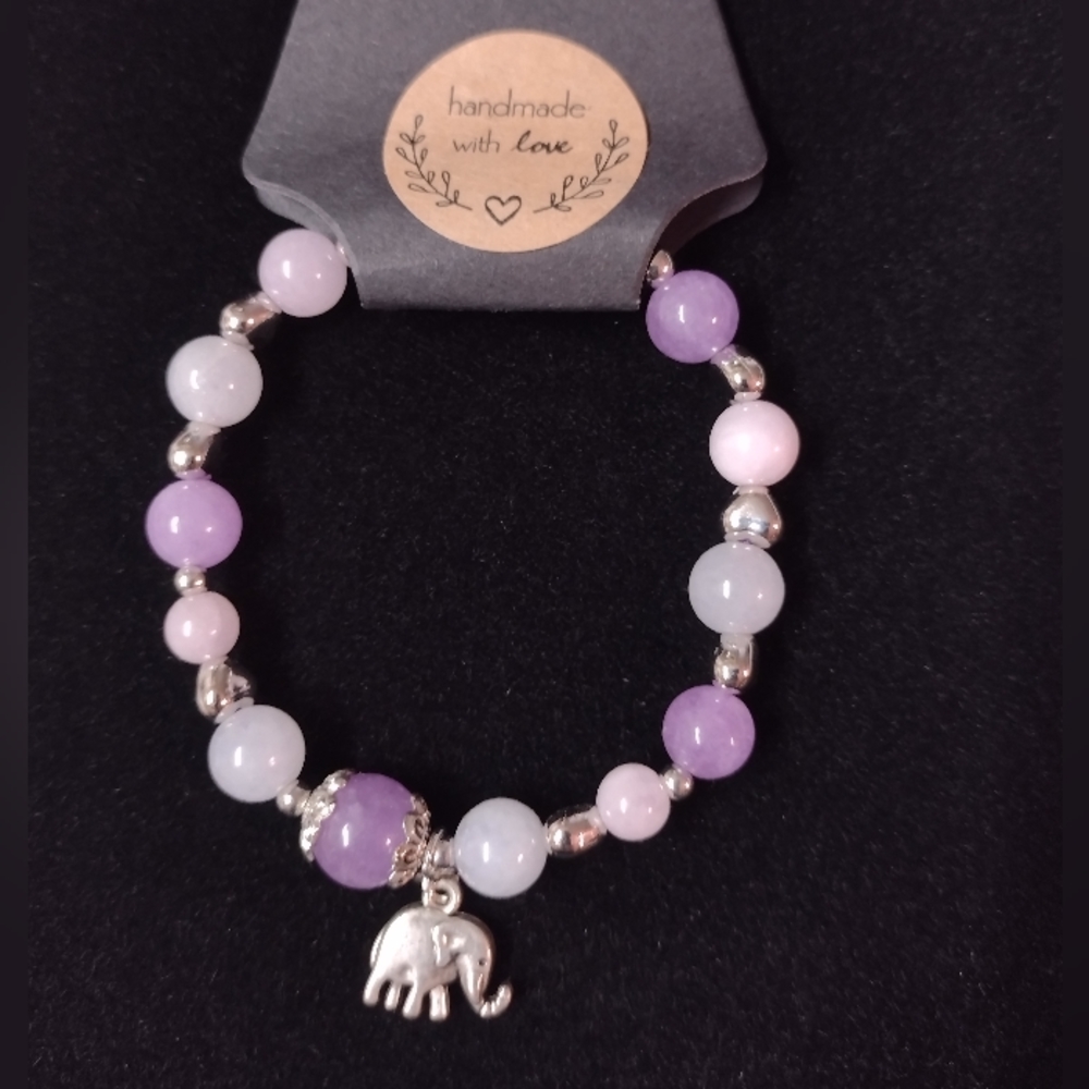 Kunzite and Quartz Elephant Bracelet